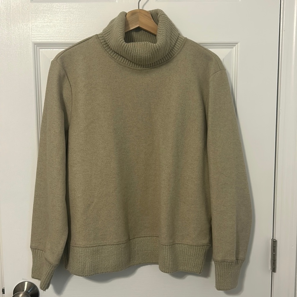 Beige/green turtleneck sweater, Target brand.